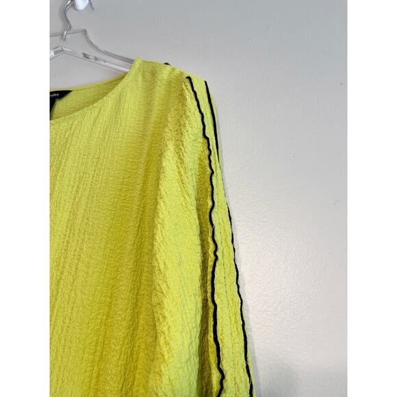 Ali Miles Bright Lime Green Black Trim Gauzy Tunic Slouchy Size Medium - Picture 8 of 13
